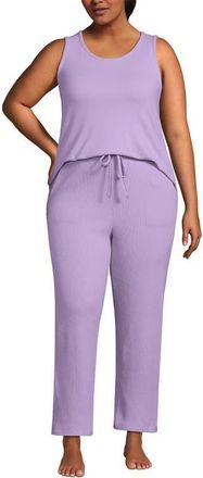 Lands End Brushed Cozy Waffle Jersey 3 Piece Pajama Set - Tank Top Pant and Robe in Whisper Lilac at Nordstrom, Size 1X