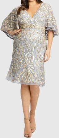 Mac Duggal Embellished Cape Sleeve Cocktail Dress In Platinum/gold