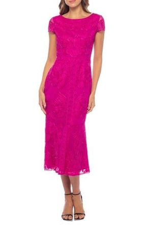 Marina Rossini Beaded Soutache Cap Sleeve Midi Dress in Fuchsia at Nordstrom Rack, Size X-Large