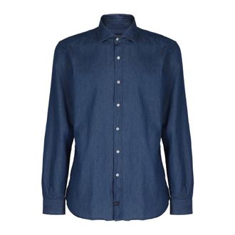 Fay Denim Shirts, male, Blue, Size: XL Washed Denim Shirt