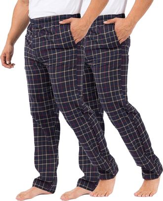 Generic Mens Pack Of 1 & 2 Plaid Pyjama Bottoms, Premium Checked Soft 100% Cotton Oversized Nightwear Lounge Pjs Sleepwear Pants Trousers With Side Pockets an