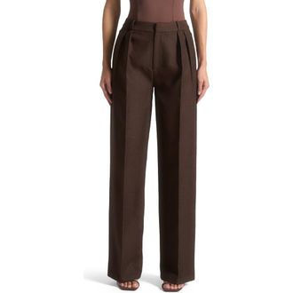 Mani&egrave;re De Voir Julie Tailored Twin Pleat Trousers in Brown at Nordstrom, Size 4