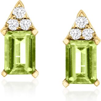 Ross-Simons Peridot and. Diamond Earrings in 14kt Yellow Gold