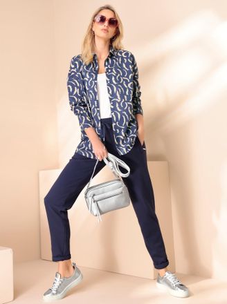 Heine Langarmbluse HEINE, Damen, Gr. 34, rauchblau, sand, bedruckt, 100% Baumwolle, bedruckt, gemustert, mehrfarbig, Blusen Langarmbluse