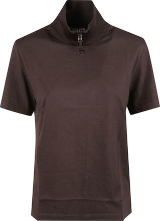 Courr&egrave;ges Ribbed Collar Short-Sleeve Zipper T-Shirt