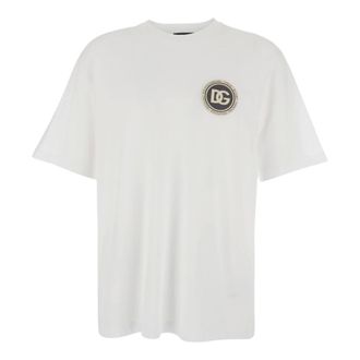 Dolce & Gabbana T-Shirts, male, White, Size: XL Cotton T-shirt with Patch