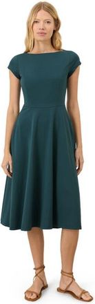 Pact Fit & Flare Ballet Neck Dress Made With Organic Cotton in Deep Aqua at Nordstrom, Size Xx-Large