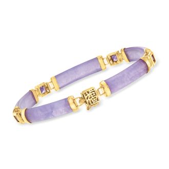 Ross-Simons Amethyst and Lavender Jade Bless Bracelet in 14kt Gold Over Sterling