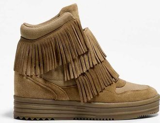 Bershka Sneakers alte color cuoio con zeppe e frange-Marrone