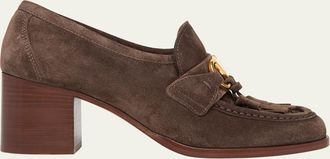 Valentino Garavani 60mm VLogo Signature Suede Block-Heel Penny Loafers