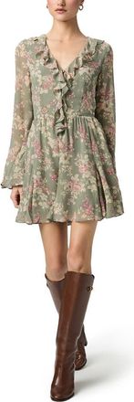 Paige Cecconi Floral Long Sleeve Silk Fit & Flare Minidress in Laurel Multi at Nordstrom, Size 10