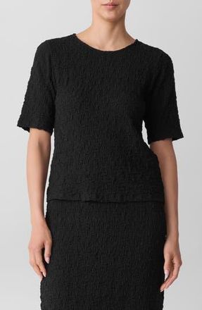 Eileen Fisher Crewneck Textured T-Shirt in Black at Nordstrom Rack, Size Xx-Small