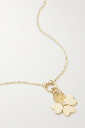 Foundrae Collana In Oro 18 Carati E Smalto Con Diamanti Four Heart Clover