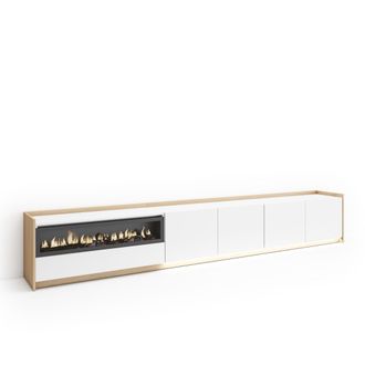 Skraut Home Skraut Home - Mueble Tv, Televisi&oacute;n, Muebles De Sal&oacute;n, Almacenaje, 310x37x50cm, Para Tv Hasta 80, Chimenea El&eacute;ctrica, Led, Estilo Moderno, Blanco Y Ro
