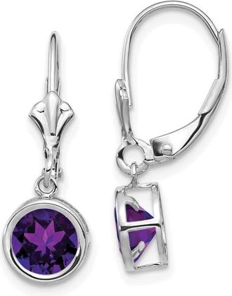Diamond2Deal 14k White Gold 6mm Amethyst Drop Dangle Earrings