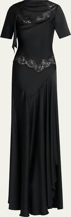 Alexander McQueen Lace-Inset Draped Satin Evening Dress