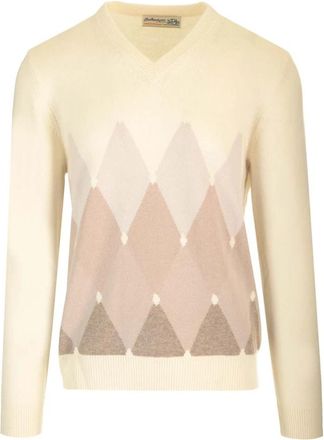 Ballantyne Double Yarn Cashmere Diamond Sweater - Heren - Cashmere truien - Veelkleurig - 2XL - Kasjmier - Truien & Vesten