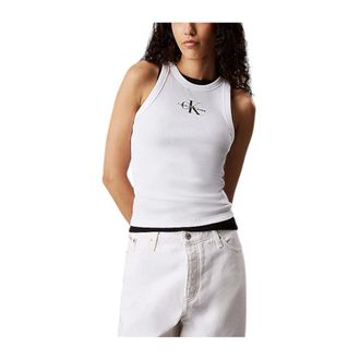 Calvin Klein Sleeveless Tops, female, White, S, Modern Ribbed T-shirt