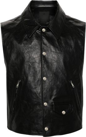 Givenchy press-stud leather gilet - men - Cotton/Cupro/Calf Leather - 46 - Black