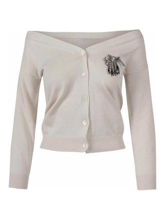 N&deg;21 Boat-neck cardigan with brooch