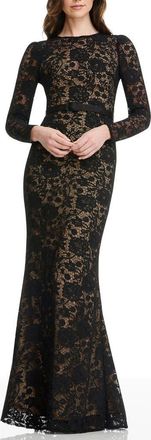 Dress The Population Tamra Floral Lace Long Sleeve Mermaid Gown in Black at Nordstrom, Size Xx-Small