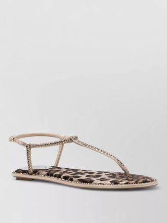 Rene Caovilla leopard print crystal thong strap flat sandals