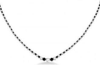Allurez Graduated Eternity Black & Lab White Diamond Tennis Necklace 14k White Gold (5.25ct)