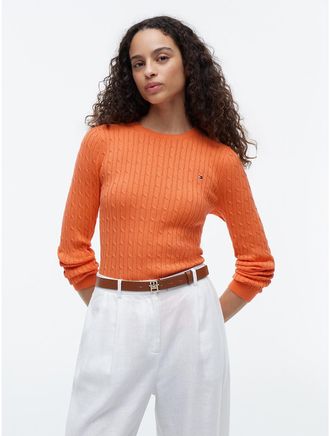 Tommy Hilfiger Womens Cable Knit Sweater - Orange - XXL
