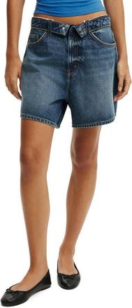 Cotton On High 90s Foldover Waistband Denim Shorts in Virgo Blue Foldover at Nordstrom, Size 10