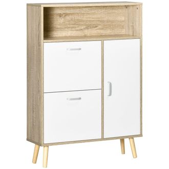 HOMCOM Armario de zapatos 80x25.5x112.5 cm natural y blanco