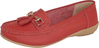Jo & Joe Women Leather Flat Loafer Ladies Casual Comfy Slider Low Wedge Heel Work Shoes (Dark Red, 4)