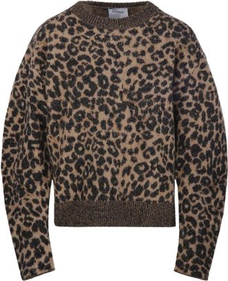 Nude Nude, Truien & Vesten, Dames, Bruin, XS, Katoen, Animalier Crew Neck Sweater
