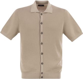 PESERICO Peserico Mens Polo Cardigan In Pure Cotton Yarn - Tan - Size EU 48 (Mens)