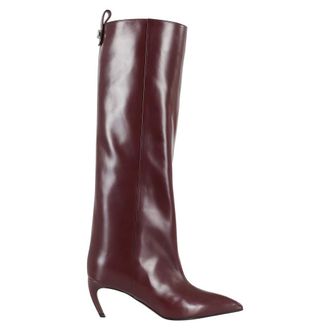 The Attico Heeled Boots, female, Brown, Size: 6 US Black Leather Knee-High Pointy Toe Boot