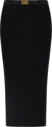 Elisabetta Franchi Rokken, Dames, Zwart, L, Geribbelde Gebreide Midi Rok