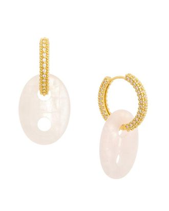 Crystal Haze 18K Plated Rose Quartz Cz Dangle Earrings