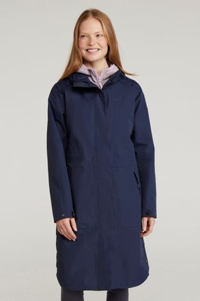 Mountain Warehouse Hannah Womens Mac Jacket Waterproof Breathable Stylish Hooded Coat Navy Polyamide - Size 8 UK