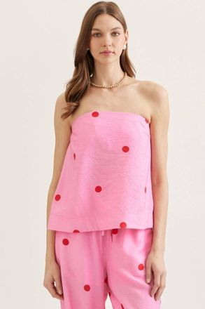 Entro Lucy Polka Dot Strapless Top In Pink
