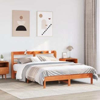 vidaXL Estructura De Cama Sin Colch&oacute;n Madera Maciza Marr&oacute;n 135x190 Cm Vidaxl