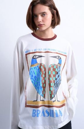 Topshop Contrast Ringer Skater Long Sleeve Graphic T-Shirt in White at Nordstrom, Size X-Small