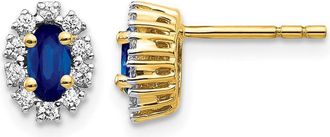 Diamond2Deal 14k Gold 1/5 Ct Lab Grown Diamond and Oval Created Sapphire Halo Stud Earrings