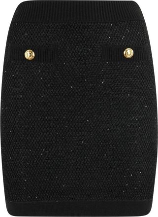 Elisabetta Franchi Gebreide Rok Met Pailletten - Dames - Korte rokken - Zwart - S - Pailletten - Rokken