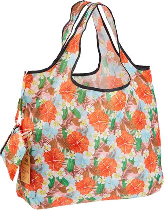 Eco Chic Foldable Reusable Large Recycled Grocery Bags Lightweight Shopping Tote Bags with Storage Pouch (Hibiscus)