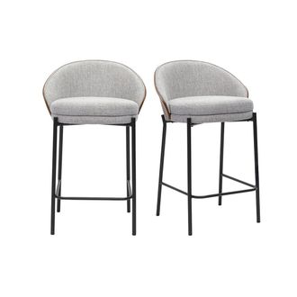 Miliboo Taburetes De Bar En Tela Efecto Terciopelo Texturizado Gris, Madera Oscura Y Metal H65 Cm (lote De 2) Tucson