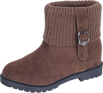 Generic Winter Womens Suede Ankle Boots for Autumn Winter Fashion Comfort Fleece Lined Warm Footwear with Durable Sole Design (Brown, 4. 5)