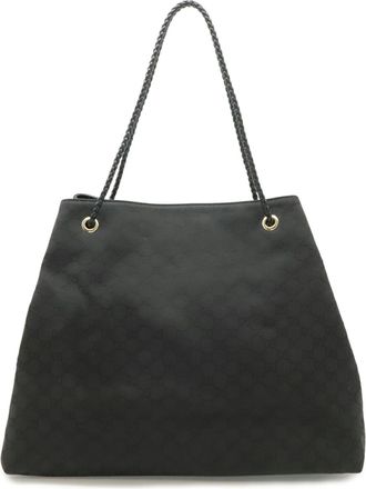Gucci Black Nylon Leather Shoulder Bag Tote Bag (Pre-Owned)