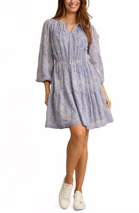 London Times Embroidered Long Sleeve Dress in Marlin/Ivory at Nordstrom Rack, Size X-Large