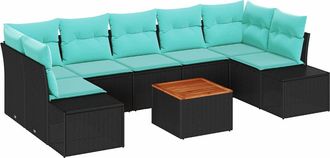 vidaXL Conjunto De Sof&aacute;s De Jard&iacute;n 8 Uds. Negro Rat&aacute;n Sint&eacute;tico Vidaxl