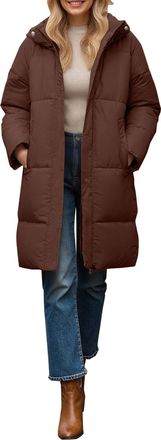 Generic Oversized Stand Collar Long Coat for Women, Street Style Quilted Puffer Jacket, Thickened Warm Winter Parka 2025 (Coffee, S)