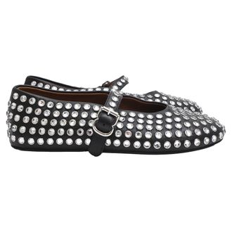 Alaia Strass Ballet Flats in Black Lambskin Leather
